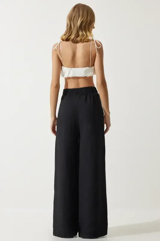 Women Black Muslim Palazzo Pants MX00160-Black - 5