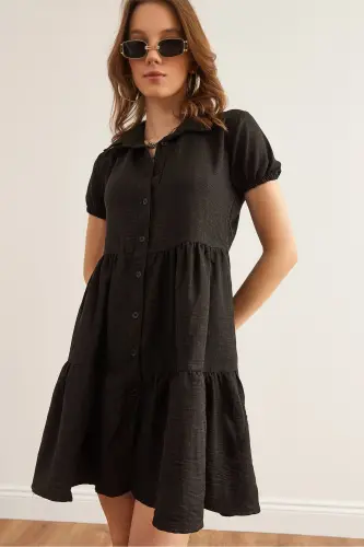 Women Black Patchwork Shirt Dress DRS-19002358-Blk 