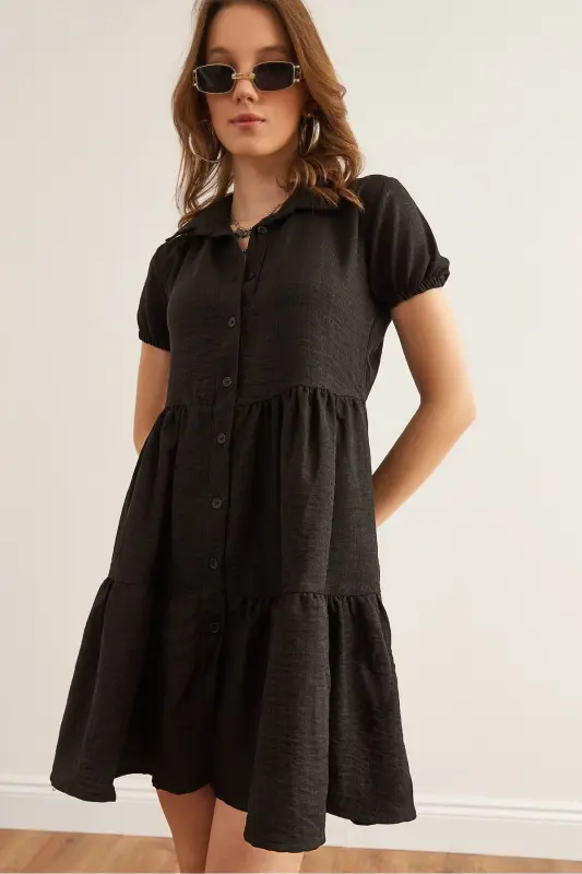 Women Black Patchwork Shirt Dress DRS-19002358-Blk - 1