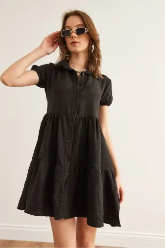 Women Black Patchwork Shirt Dress DRS-19002358-Blk - 3