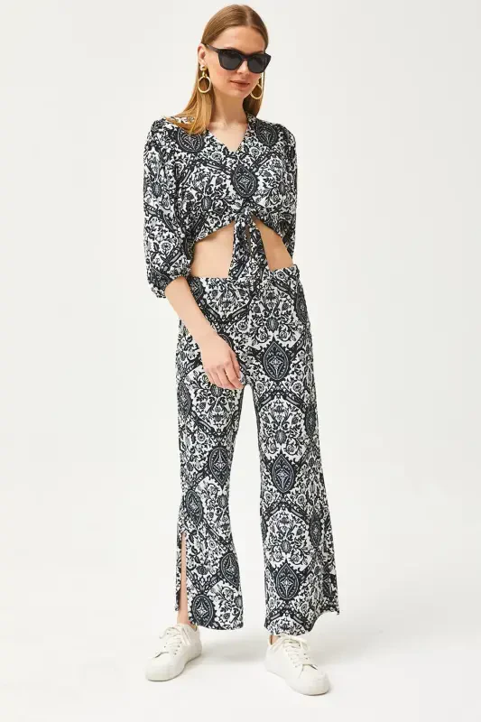 Women Black Patterned Suit Set TKM-19000265 - OLALOOK