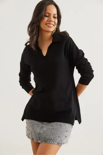 Women Black Polo Neck Basic Knit Sweater KZK-19000871-Black - 3