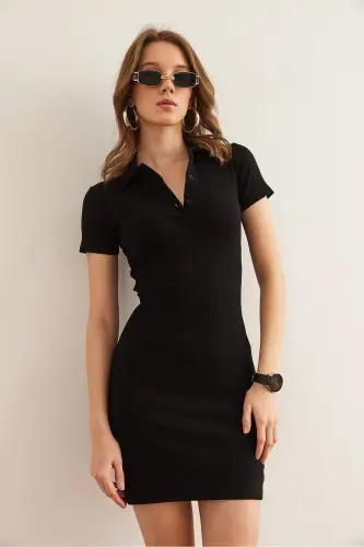 Women Black Polo Neck Mini Bustier Dress DR-190 - 4