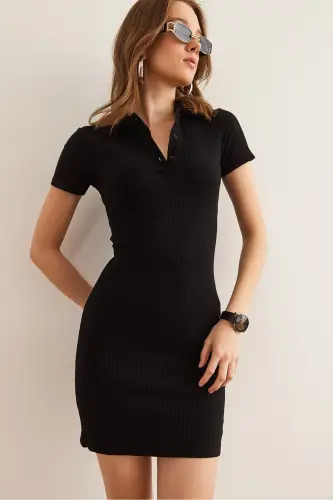 Women Black Polo Neck Mini Bustier Dress DR-190 - 5