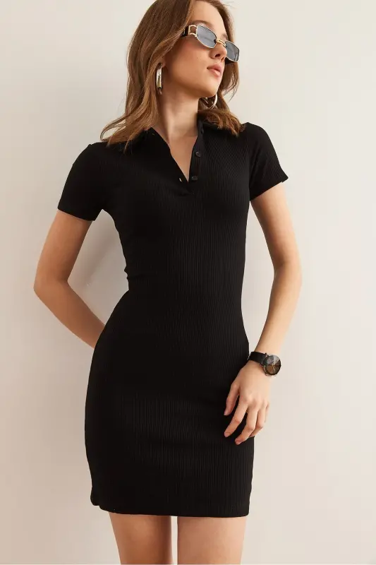 Women Black Polo Neck Mini Bustier Dress DR-190 - 5