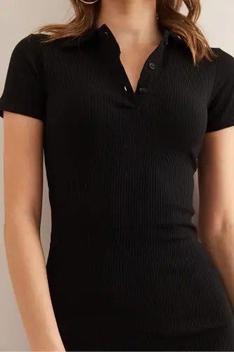 Women Black Polo Neck Mini Bustier Dress DR-190 - 6