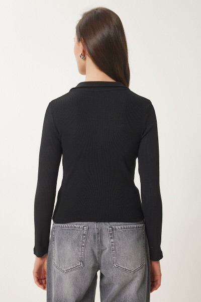 Women Black Polo Neck Ribbed Knitted Blouse GT00111 - 7