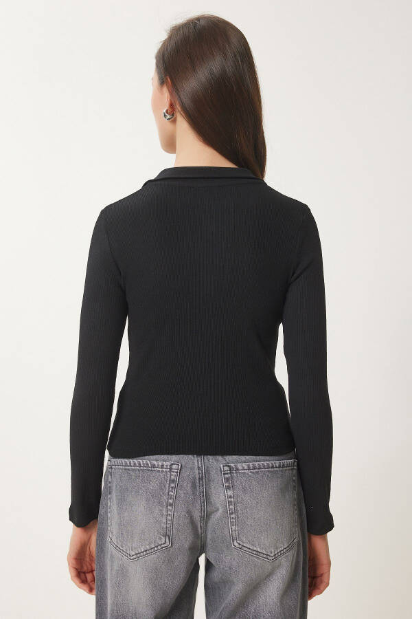 Women Black Polo Neck Ribbed Knitted Blouse GT00111 - 7