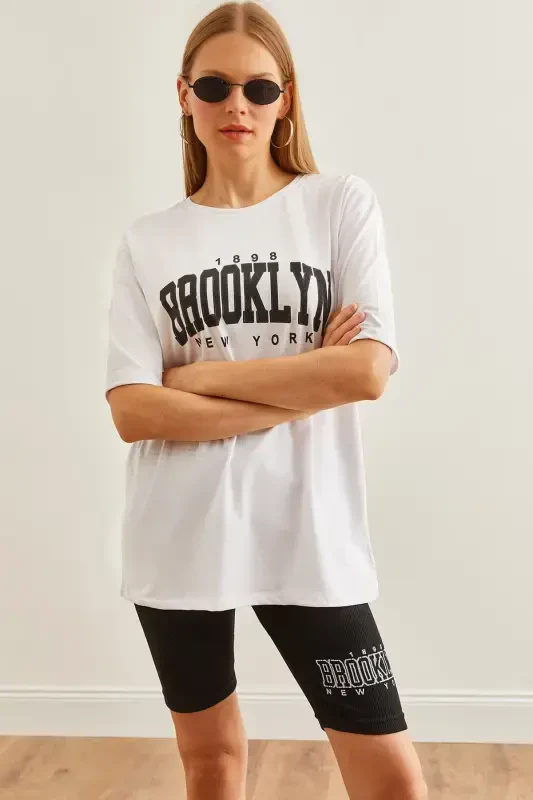 Women Black Printed Leggings T-Shirt Set TKM-19000301 - OLALOOK