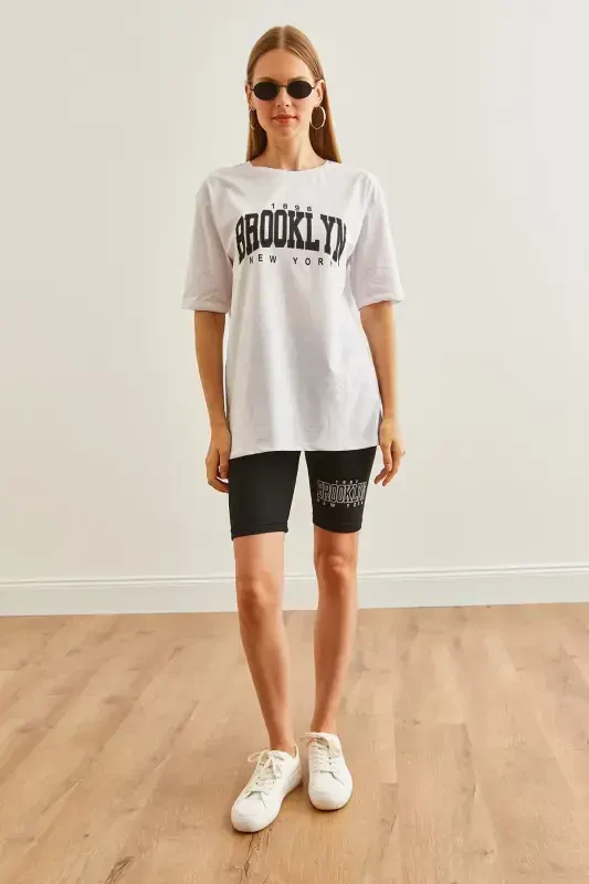 Women Black Printed Leggings T-Shirt Set TKM-19000301 - 2