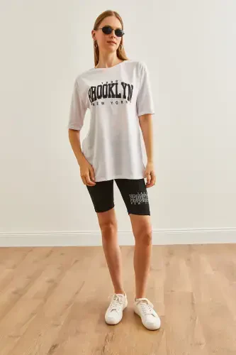 Women Black Printed Leggings T-Shirt Set TKM-19000301 - 3