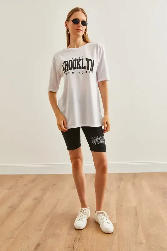 Women Black Printed Leggings T-Shirt Set TKM-19000301 - 3