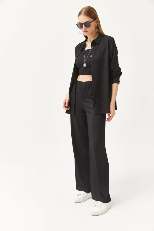 Women Black Shirt Blouse Pants 3-Piece Suit TKM-19 - 3