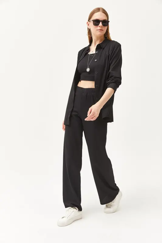 Women Black Shirt Blouse Pants 3-Piece Suit TKM-19 - 4