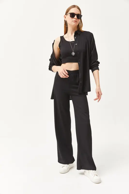 Women Black Shirt Blouse Pants 3-Piece Suit TKM-19 - 6