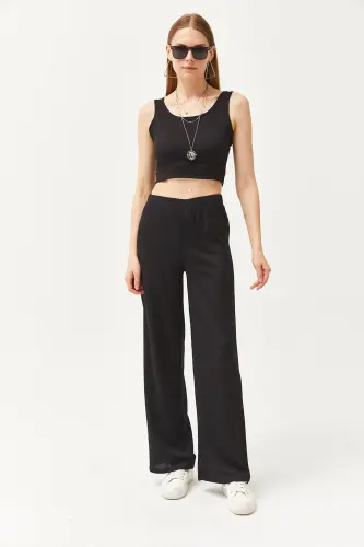 Women Black Shirt Blouse Pants 3-Piece Suit TKM-19 - 2