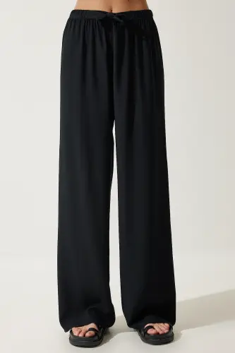 Women Black Summer Viscose Palazzo Pants EN00610-Black - 4