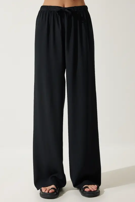 Women Black Summer Viscose Palazzo Pants EN00610-Black - 4