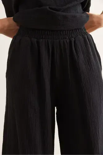 Women Black Top Blouse Bottom Trousers Muslin Set TKM - 5