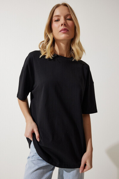 Women Black Turtleneck Basic Oversize Knitted T-Shirt BF00091 - HAPPINESS İSTANBUL (1)