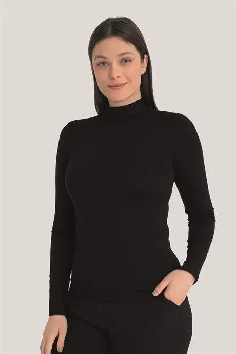 Women Black Turtleneck Long Sleeve Bodysuit 3 Pieces - 4