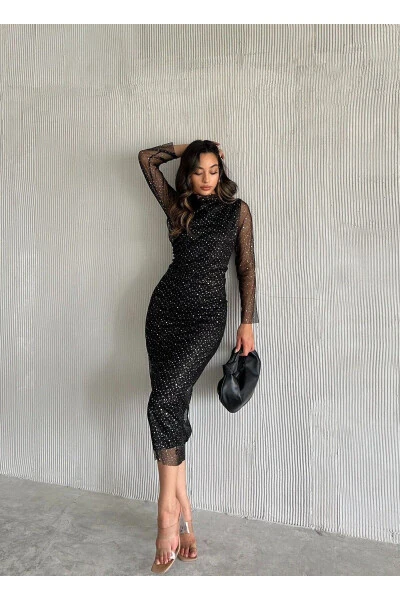 Women Black Turtleneck Silver Polka Dot Detail Transparent - WOOLNCLYDE (1)