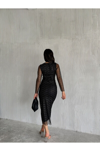 Women Black Turtleneck Silver Polka Dot Detail Transparent - 8