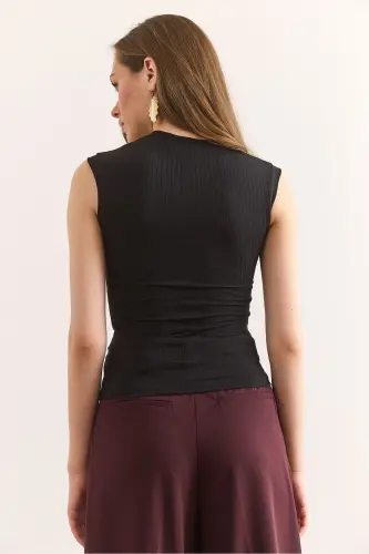 Women Black Turtleneck Sleeveless Lycra Blouse BLZ-19002 - 8