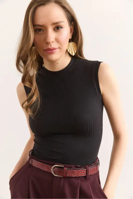 Women Black Turtleneck Sleeveless Lycra Blouse BLZ-19002 - 9