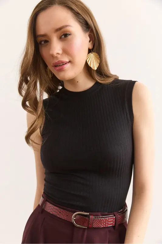 Women Black Turtleneck Sleeveless Lycra Blouse BLZ-19002 - 14