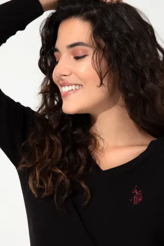 Women Black V Neck Basic Sweater 50251903-VR046-142329 - U.S. POLO ASSN. (1)