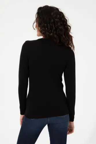 Women Black V Neck Basic Sweater 50251903-VR046-142329 - 5
