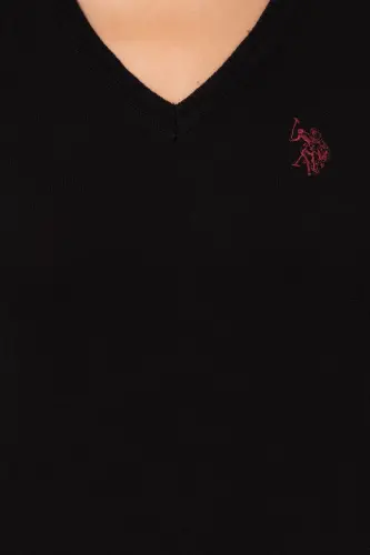 Women Black V Neck Basic Sweater 50251903-VR046-142329 - 6
