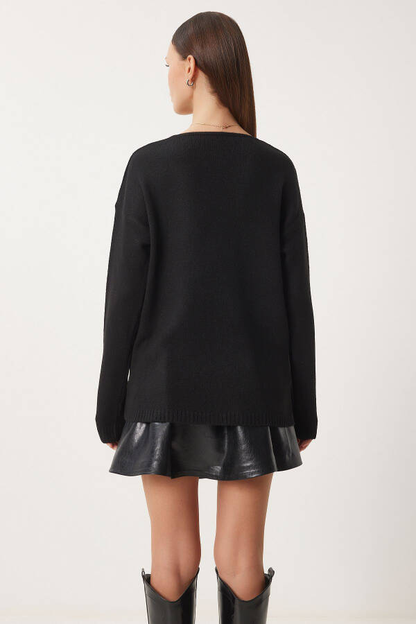 Women Black V Neck Knit Sweater ZA00063-Black - 5