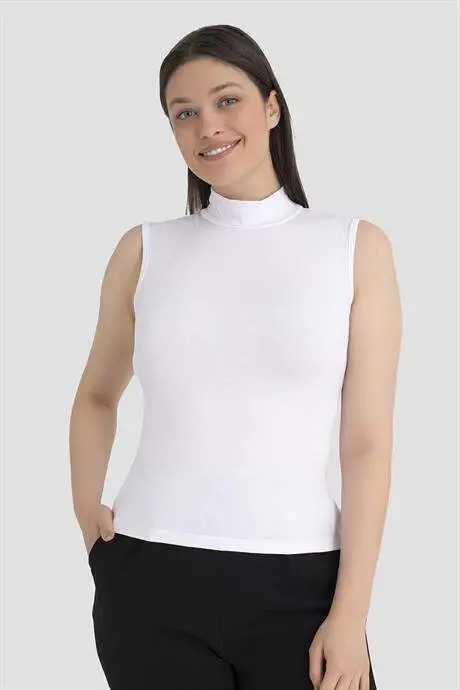 Women Black White Skin Turtleneck Sleeveless Bodysuit 3-Pack - 2