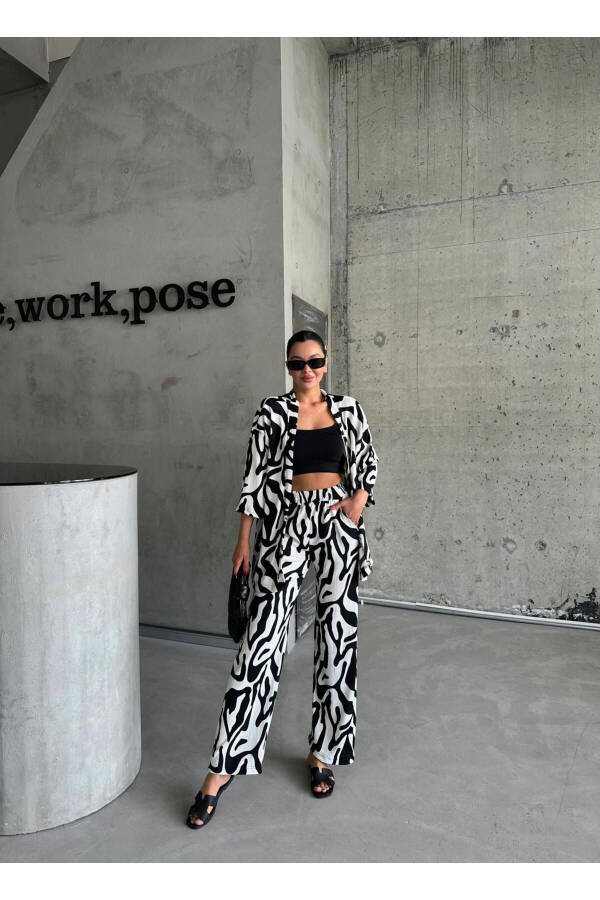 Women BLACK & WHITE ZEBRA Low Shoulder LONG PANTS Suit - 1