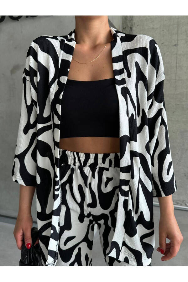 Women BLACK & WHITE ZEBRA Low Shoulder LONG PANTS Suit - 2