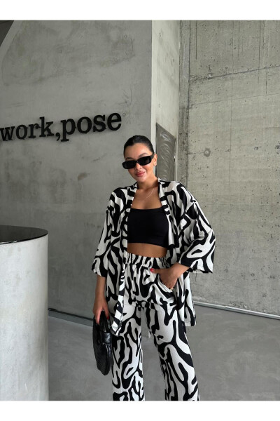 Women BLACK & WHITE ZEBRA Low Shoulder LONG PANTS Suit - 3