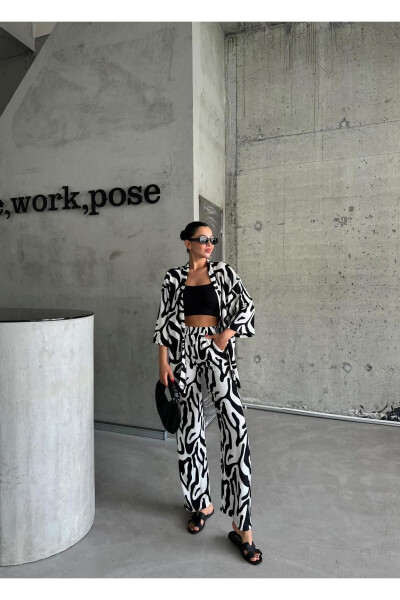 Women BLACK & WHITE ZEBRA Low Shoulder LONG PANTS Suit - 4