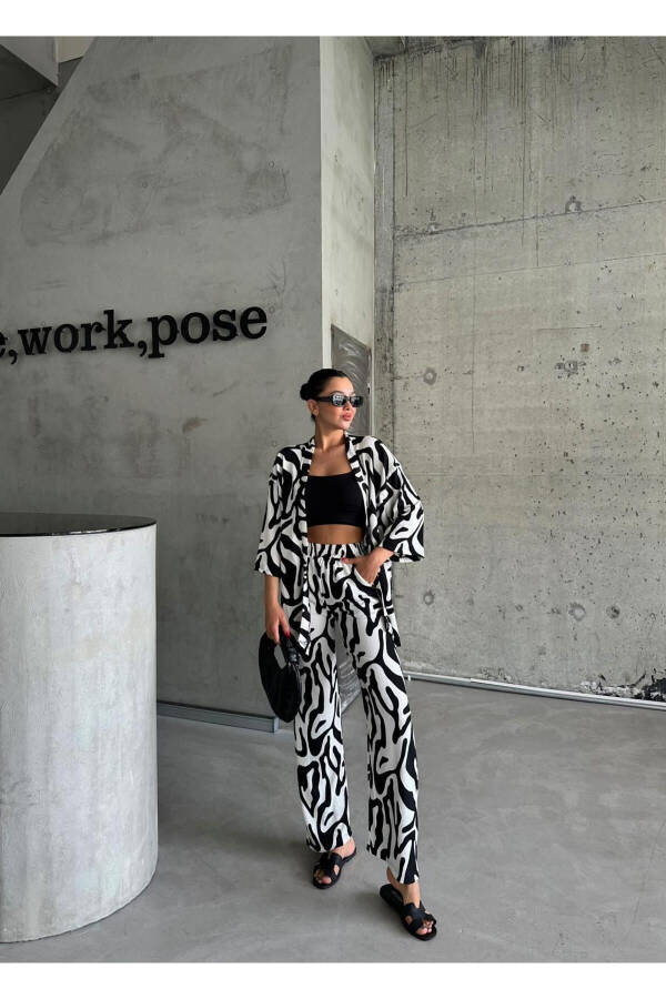 Women BLACK & WHITE ZEBRA Low Shoulder LONG PANTS Suit - 4