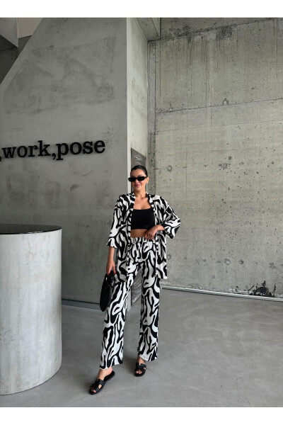 Women BLACK & WHITE ZEBRA Low Shoulder LONG PANTS Suit - 5