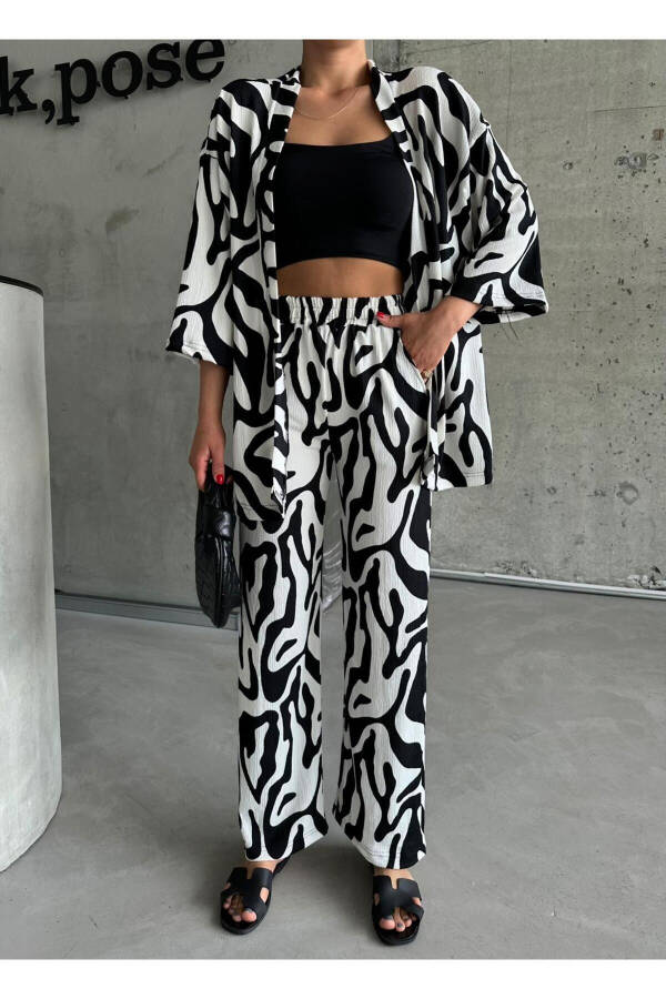 Women BLACK & WHITE ZEBRA Low Shoulder LONG PANTS Suit - 6