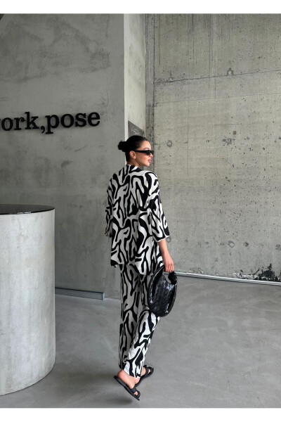 Women BLACK & WHITE ZEBRA Low Shoulder LONG PANTS Suit - 7