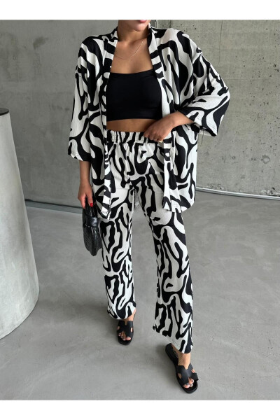 Women BLACK & WHITE ZEBRA Low Shoulder LONG PANTS Suit - 8