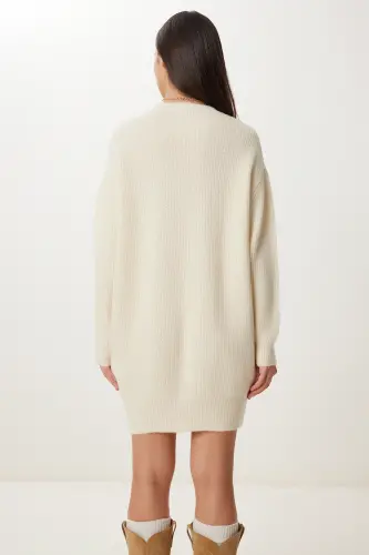 Women Bone Oversize Long Basic Knitwear Sweater BV00099-Bone - 7