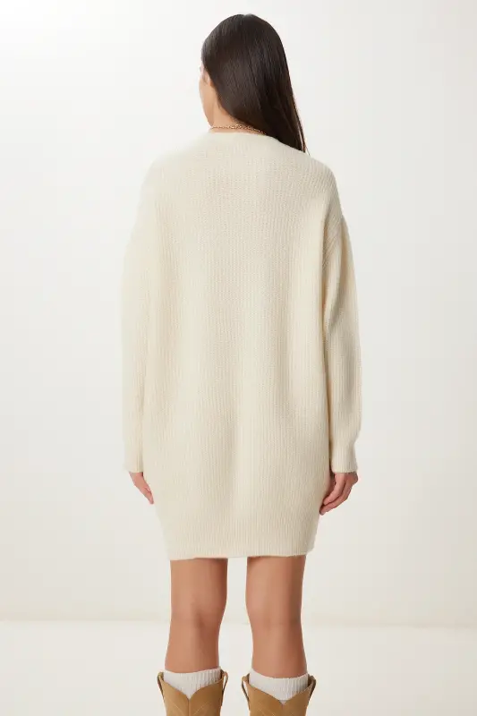Women Bone Oversize Long Basic Knitwear Sweater BV00099-Bone - 7