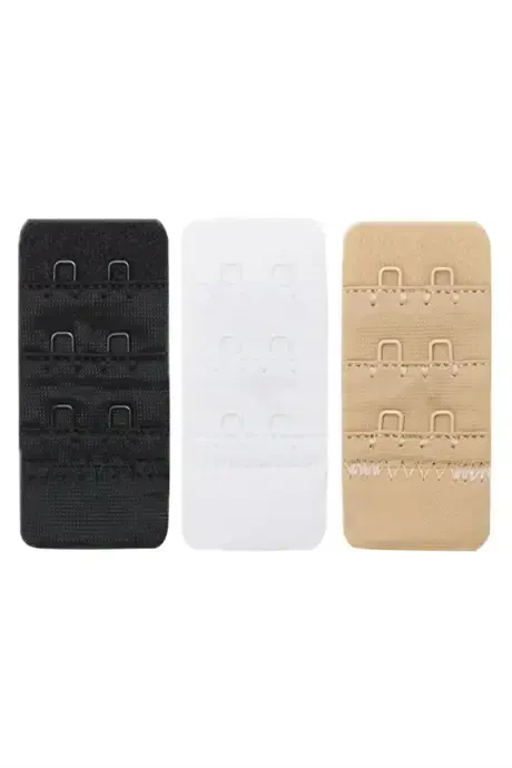 Women Bra Extension Hook 2 Hooks Clasp White Black Nude 3-Pack - 1