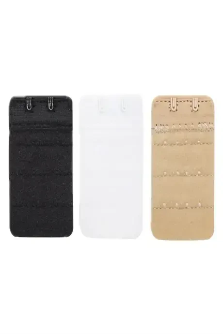 Women Bra Extension Hook 2 Hooks Clasp White Black Nude 3-Pack - 2