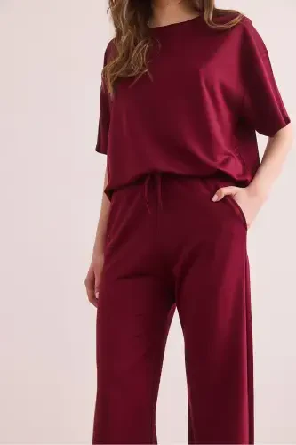 Women Burgundy Bottom Pocketed Pants Top Set TK - 7