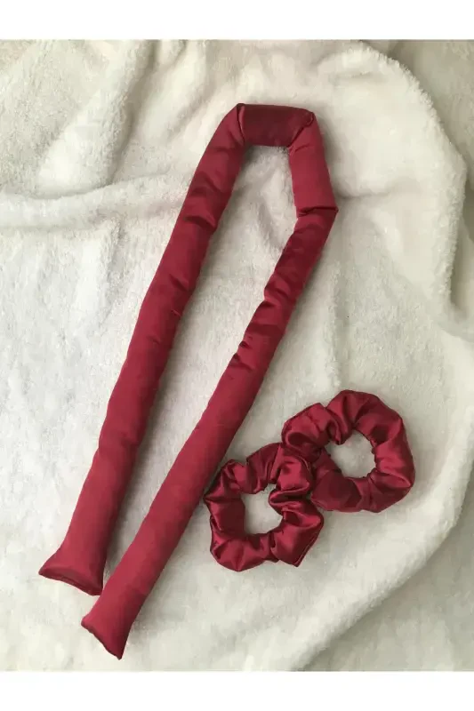 Women Burgundy Color Heatless Hair Styler Hair Sausage Buckle Set-Burgundy - 1